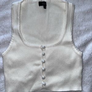 Cream button crop top